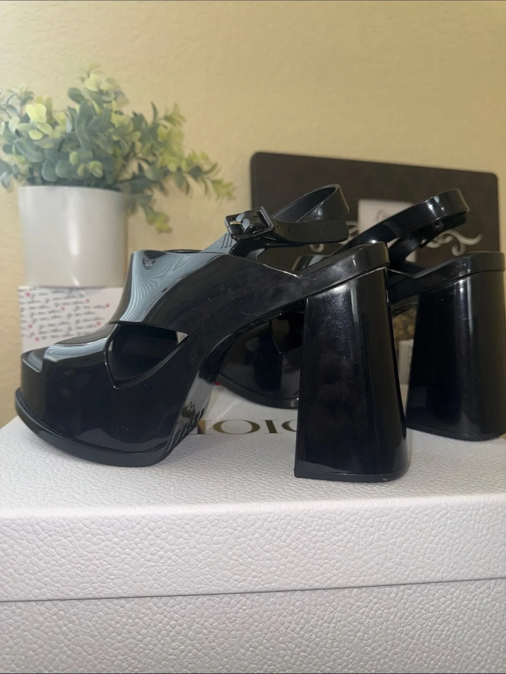 Melissa Black Glossy Platform Slingback Sandals